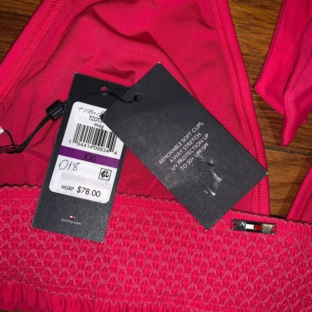 NWT Tommy Hilfiger XXL pink bikini top traingular plus size smocked back